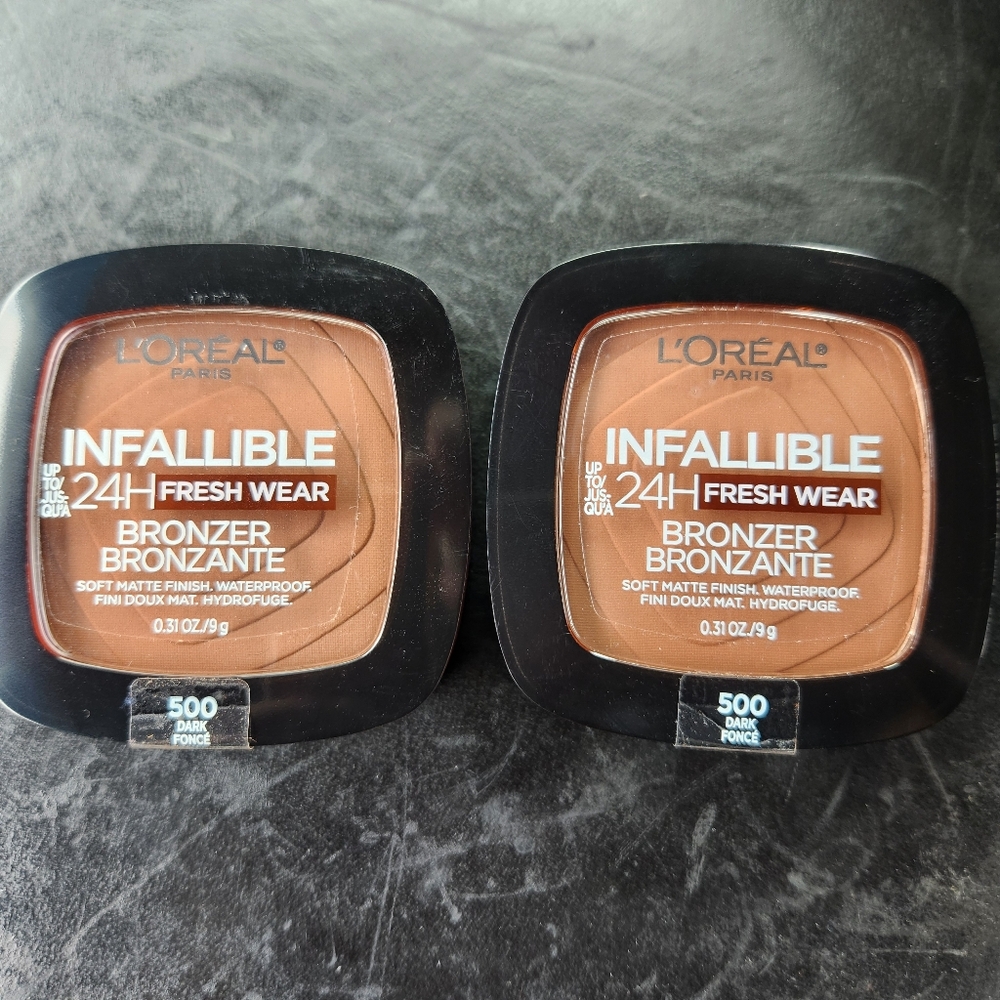 NWT Two L'Oreal Infallible 24 hour Fresh Wear Bronzer 500 Dark